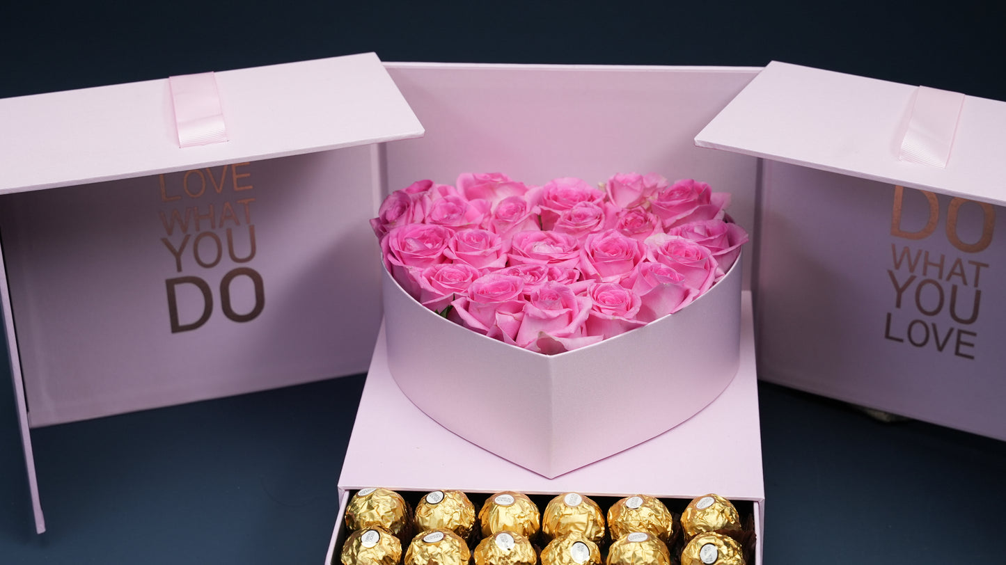 Romantic Red Roses Box with Luxurious Chocolate | 24 premium Roses
