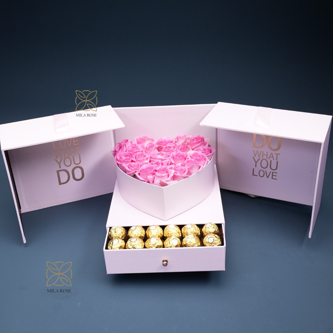 Romantic Red Roses Box with Luxurious Chocolate | 24 premium Roses