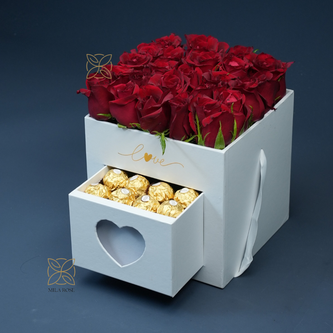 Pure Red Roses Box with Luxury chocolate| 16 premium Roses