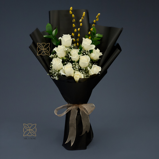 Elegant White Roses Bouquet | 14 premium Roses