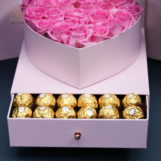 Romantic Red Roses Box with Luxurious Chocolate  | 24 premium Roses