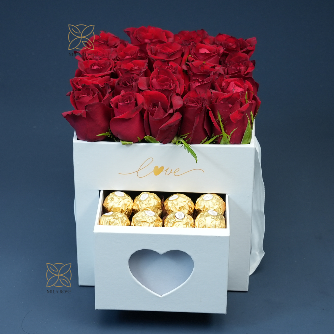 Pure Red Roses Box with Luxury chocolate| 16 premium Roses