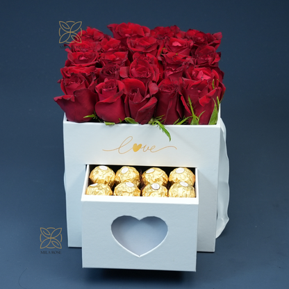 Pure Red Roses Box with Luxury chocolate| 16 premium Roses