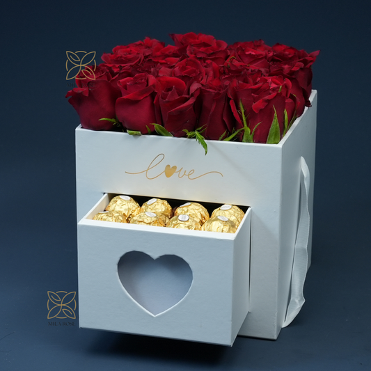 Pure Red Roses Box with Luxury chocolate| 16 premium Roses
