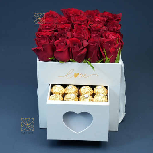 Pure Red Roses Box with Luxury chocolate| 16 premium Roses