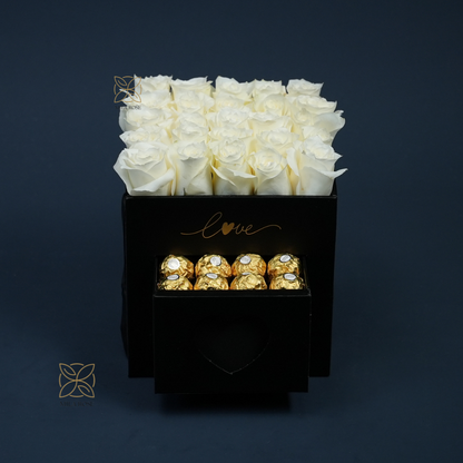 Pure White Roses Box with Luxury chocolate| 16 premium Roses