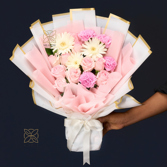 Luxury Pink Bouquet of Roses and Gerbera